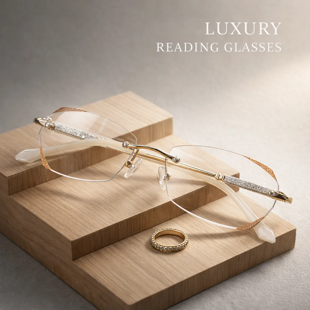 1 Stück Damen-Lesebrille mit Diamantrand und Blaulichtfilter, Leichte Lesebrille mit Klassischem Metallrahmen +1,0-4,0