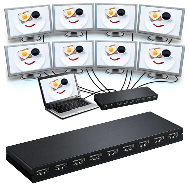 4K 1x8 HDMI Splitter Audio Video Distributor Converter for DVD Xbox PS4 Laptop PC To TV Monitor 1 in 8 Out Copy Mode Display