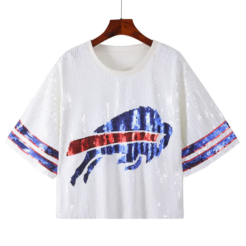 Summer New Fashion Glitter Women Short Top Simple Round Neck Lady Casual Short Sleeve T-shirt