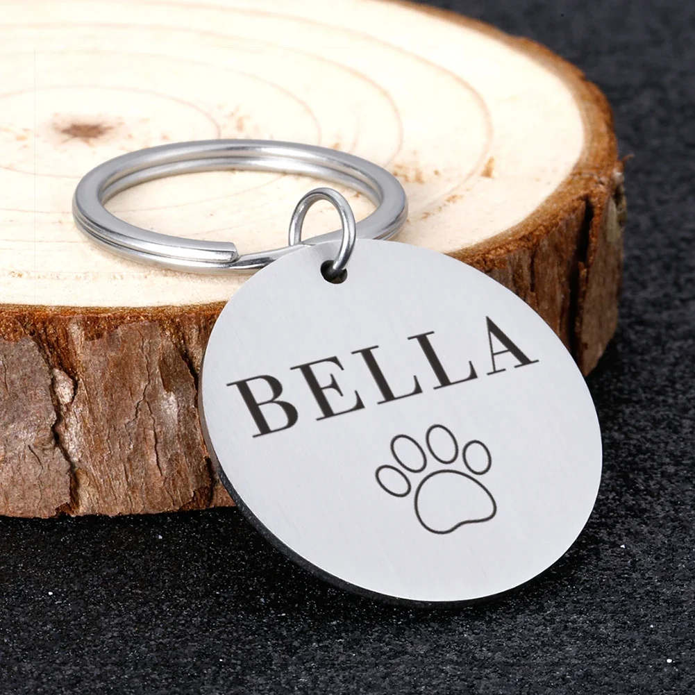 Anti-lost IDTag Stainless Steel Keychians Engraved Tel Address Cat Puppy Personalized Dog Pet Collar Keyrings Pendant Accessory