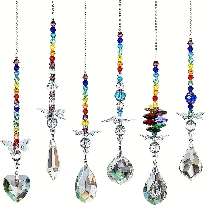 6Pc/Set Crystal Ball Prism Suncatcher Window Rainbow Maker z zawieszką w kształcie motyla do dekoracji domu, biura, ogrodu