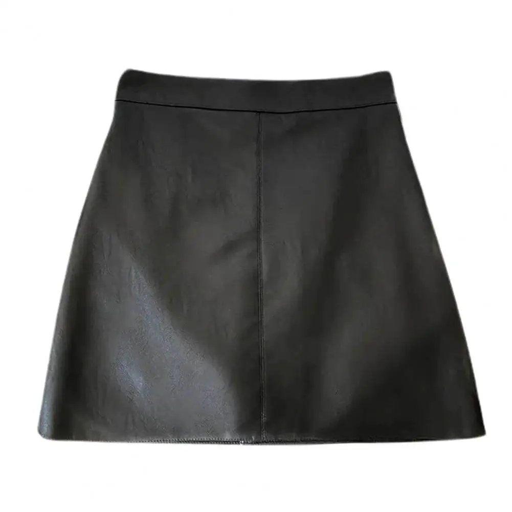 Fall Mini Skirt Women High Waist Skirt High Waist Faux Leather A-line Mini Skirt with Double Layers Lining for Women Slim Fit