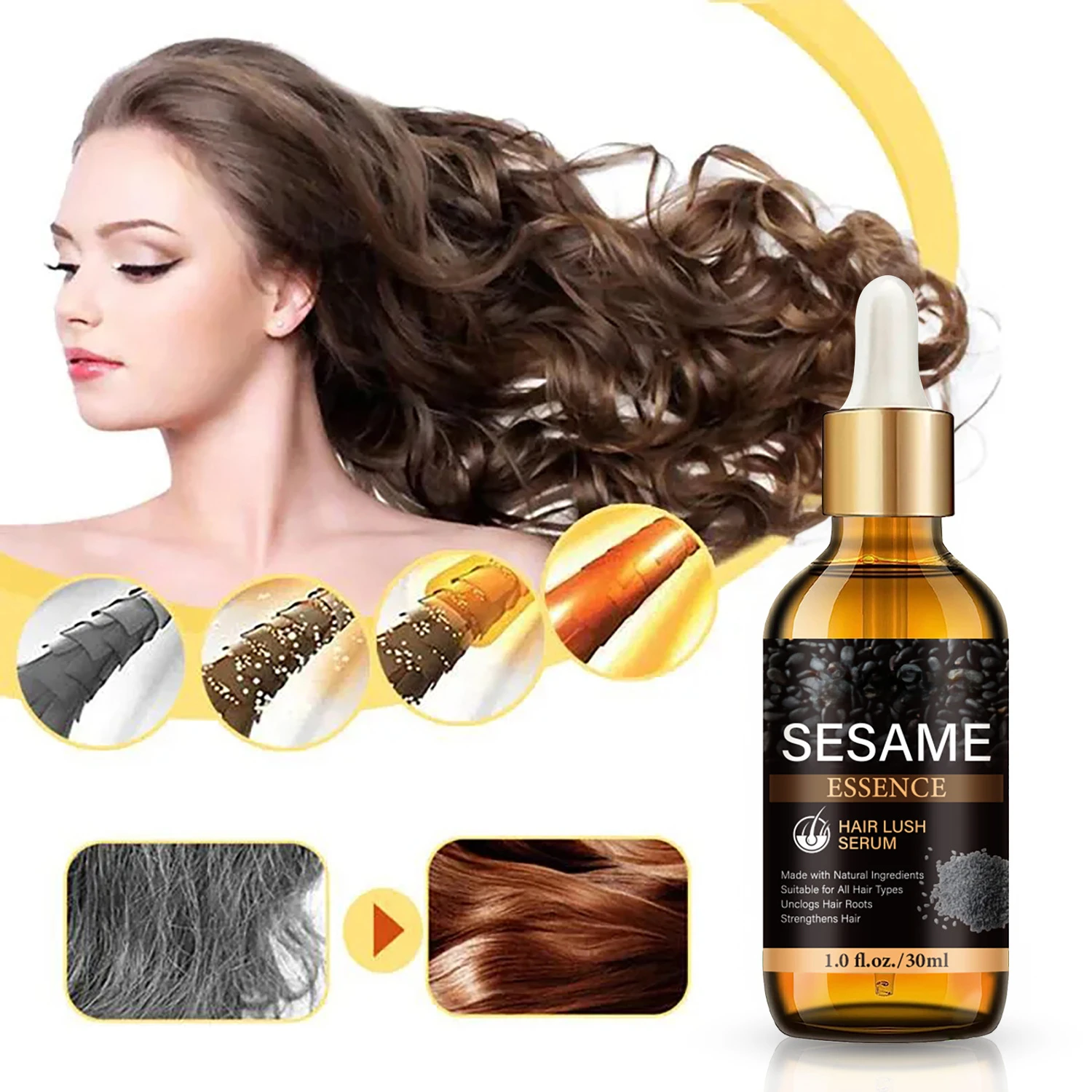 Black Sesame Hair Growth Liquid Hair Root Strengthening Repairing Improving Hair Loss Prevention Fixation Essential Oil