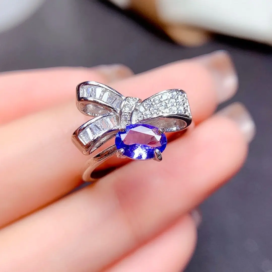 

ZECAA Tanzanite Fine Jewelry Woman Tanzanite Ring With Natural Tanzanite Gemstone 5*7mm Silver Lady Tanzanite Ring Jewelry