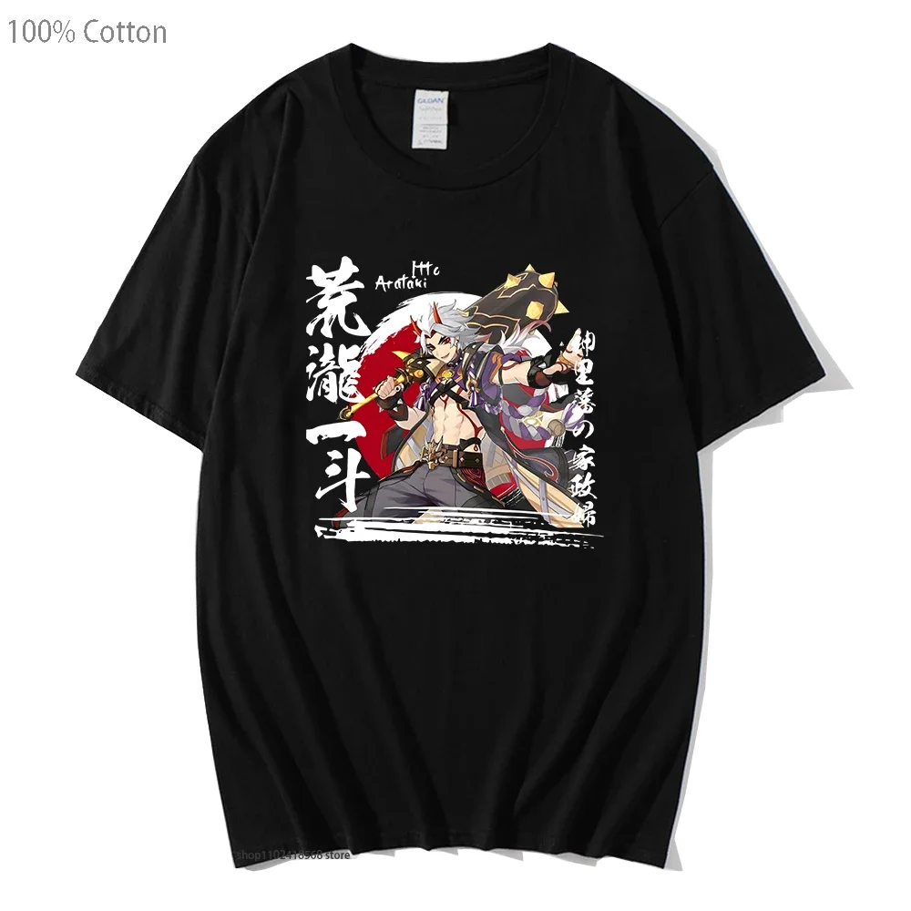 Hot Game Genshin Impact T-Shirts Arataki Itto Tshirt Cartoon Graphic Top Summer Women Clothing Men Streetwear 100%Cotton Casual