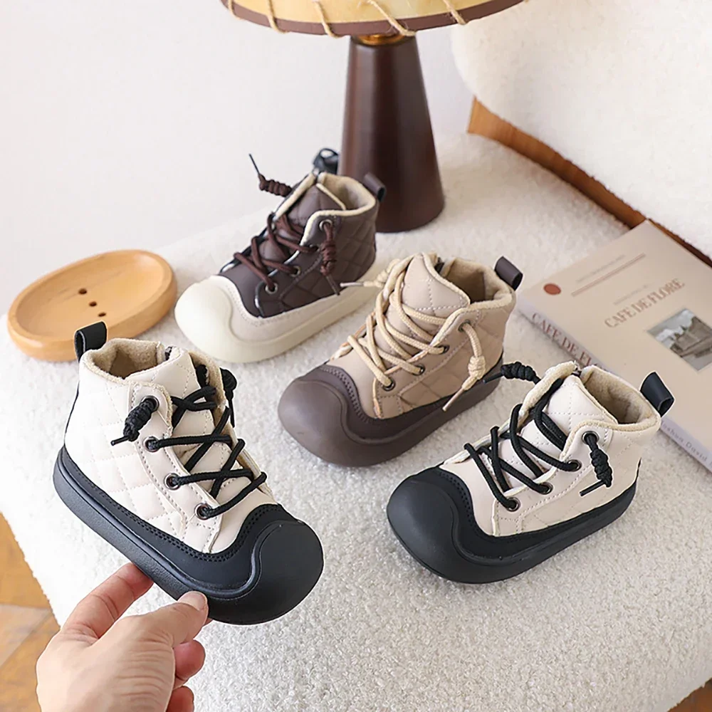 

Children Casual Unisex Winter Boots Trendy Comfortable Fashion Plaid Plush Boots Boys Non-slip Girls Snow Boots Low-top Kids