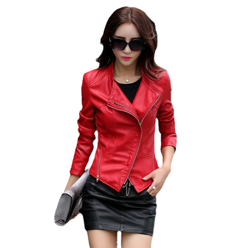 ZXRYXGS 2023 Premium Pu Temperament Trend Leather Jackets Motorcycle  Leather Coat Slim Fit Lapel Collar Women\'s Clothing