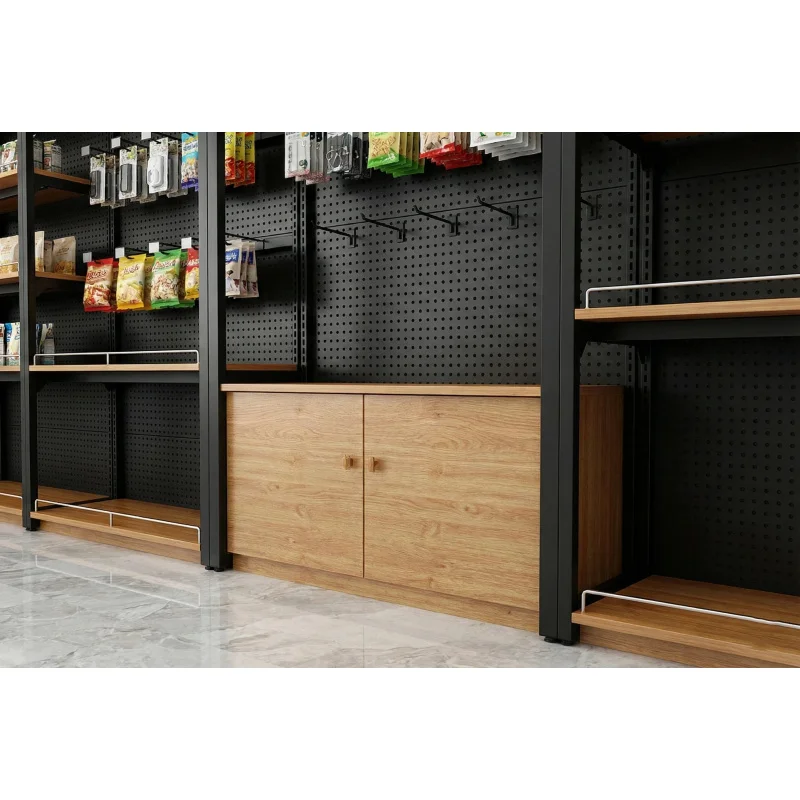 custom.OEM Steel-Wood Supermarket Gondola Rack Single Double Sided Display Stand Retail Store Convenience Shop Shelf Custom Size view 5