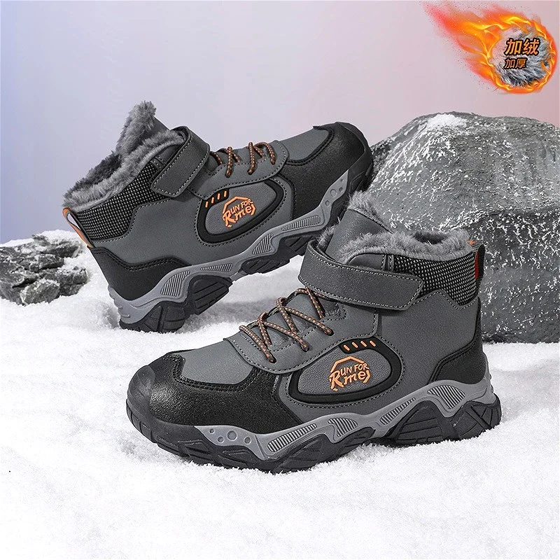 

2025 детские зимние плюшевые теплые уличные ботинки, модные износостойкие детские нескользящие хлопковые ботинки, роскошная повседневная обувь для мальчиков