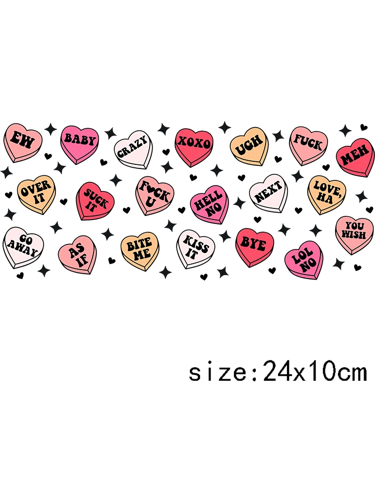 Pegatinas de transferencia de amor por la Paz, diseños de corazón de San Valentín, calcomanías personalizadas impermeables de vidrio, 16oz, Uv, Dtf, 1 piezas