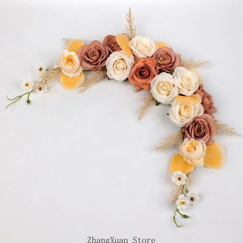 Dekorativer künstlicher Blumenkranz mit realistischen Seidenrosen für Party-Hintergrund, Herbst-Hochzeitstisch-Blumenarrangement – Detail 7
