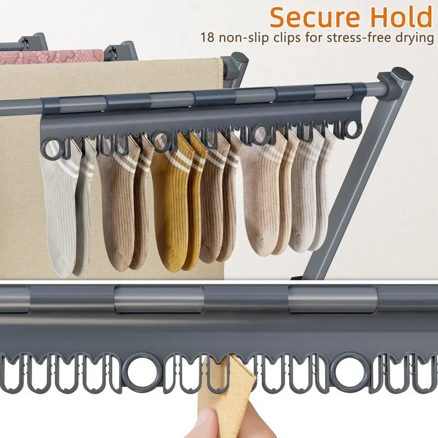 

Drying Rack Clothing,Large 12 Drying Poles with Sock Clips Clothes Drying Rack,Foldable Portable Laundry Drying Rack for Air Dry