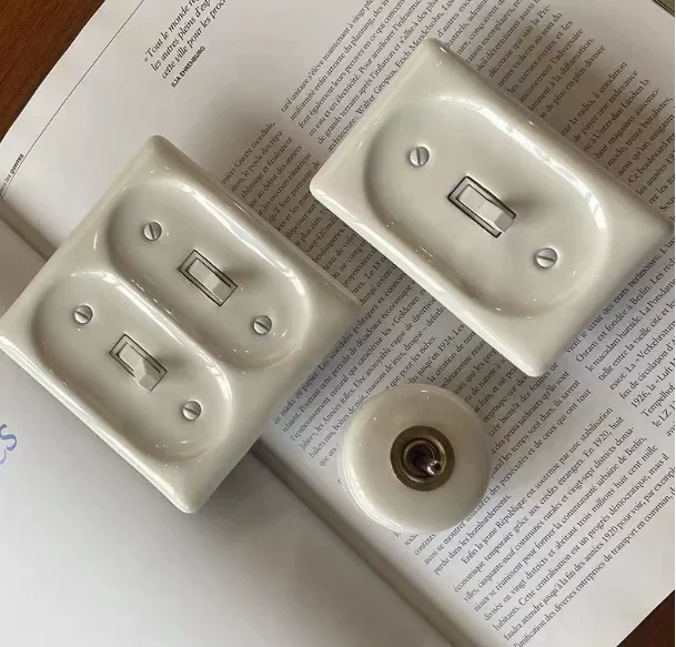 American Retro Ceramic White Switch Socket 120 Type Double Opening Lever Single Control Dual Control