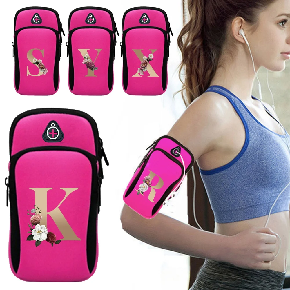 

Sports Running Arm Bag Waterproof Sports Mobile Phone Pack Universal Armband Phone Case Holder Arm Band Print Gold Letter Series