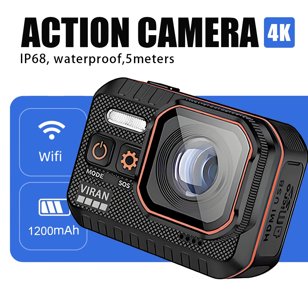 

Экшн-камера 4K Wi-Fi с защитой от сотрясений Экшн-камера с экраном дистанционного управления Водонепроницаемая спортивная камера с приводом