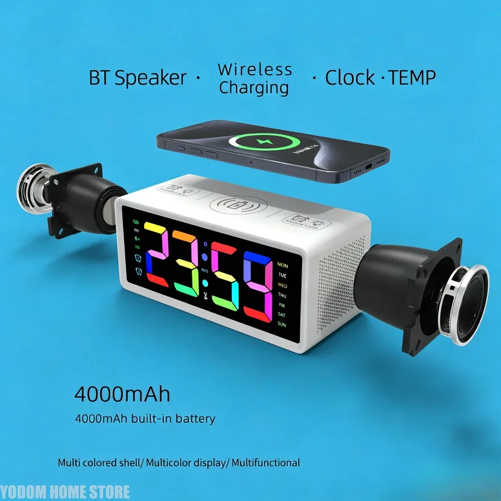Multifunctional Clock Bluetooth Alarm Digital Speaker Wireless Charger Luminous High-volume Clock  Desk Clock Home Decor