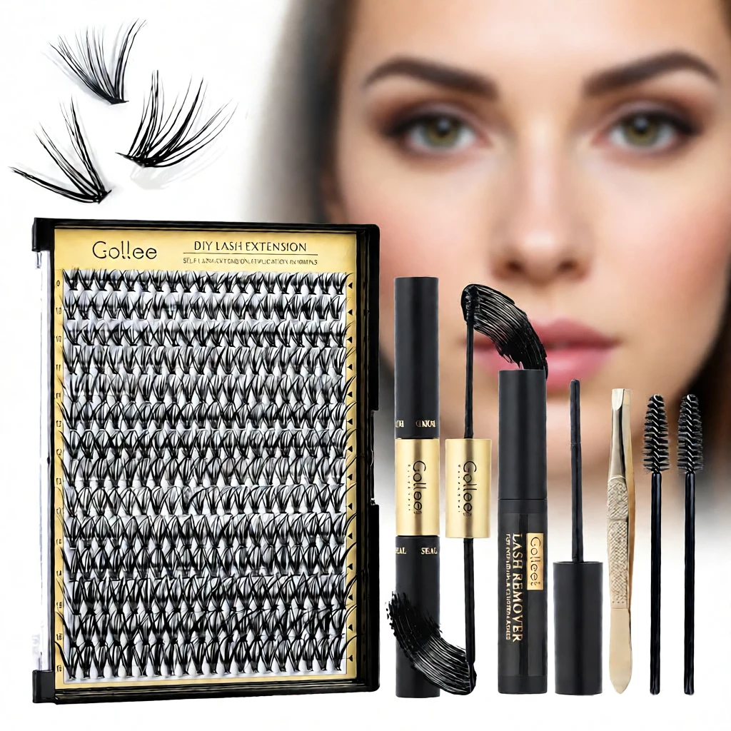 

Набор для наращивания ресниц Gollee Cluster DIY, 280 шт., микс 9-16 мм, D-изгиб, накладные ресницы, включает клей-фиксатор 2-в-1 и средство для снятия ресниц