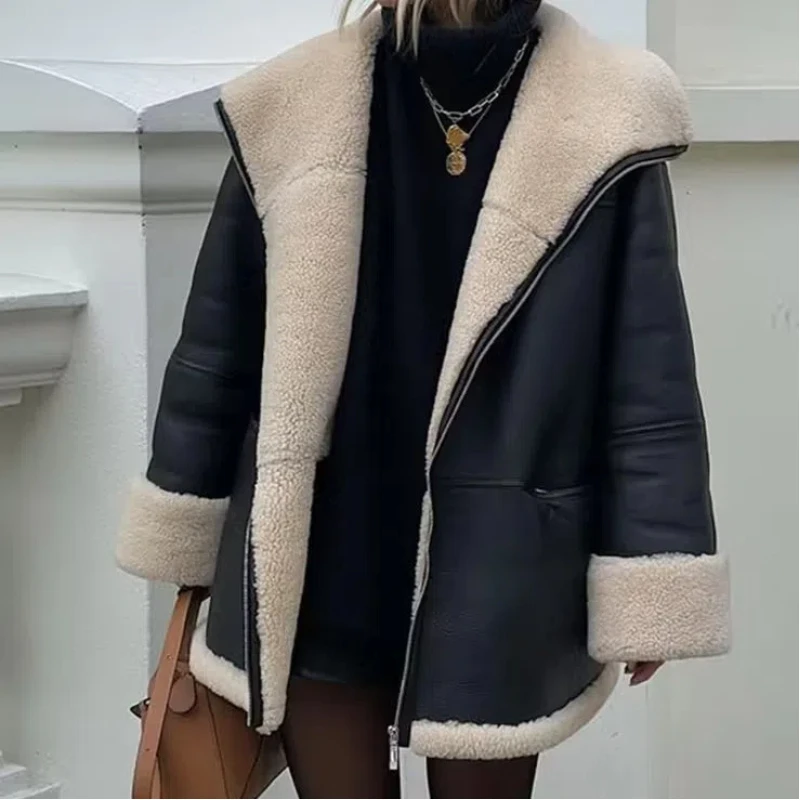 Women\'s New Plus Size Fashionable Lamb Wool Jacket Loose Fur One-piece Jacket