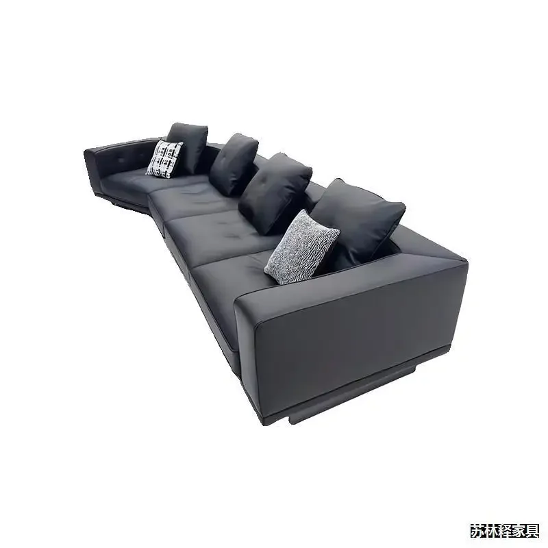 

Italian minimalist light luxury, large apartment, villa leather sofa, large living room straight row special-shaped combination