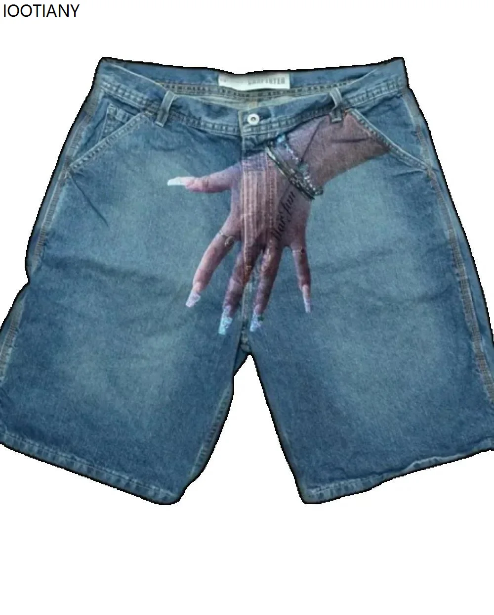 Shorts Women's Y2k Hand Printed Retro Loose Denim Shorts Street Trend Korean Short Harajuku Style Hip Hop Work Shorts Denim Blue
