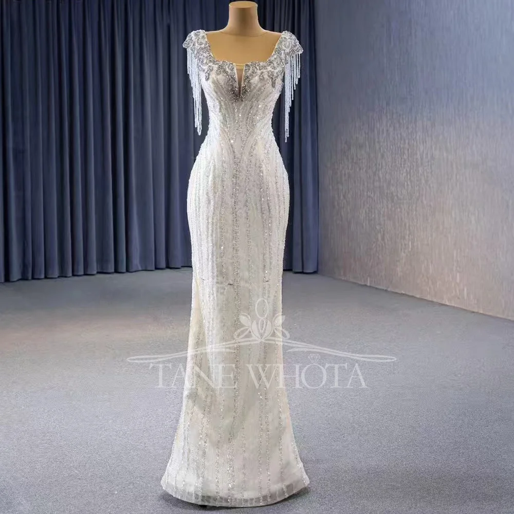Robe de mariée de luxe à paillettes et perles, col carré, dos à lacets, Style gaine, élégante, 2025