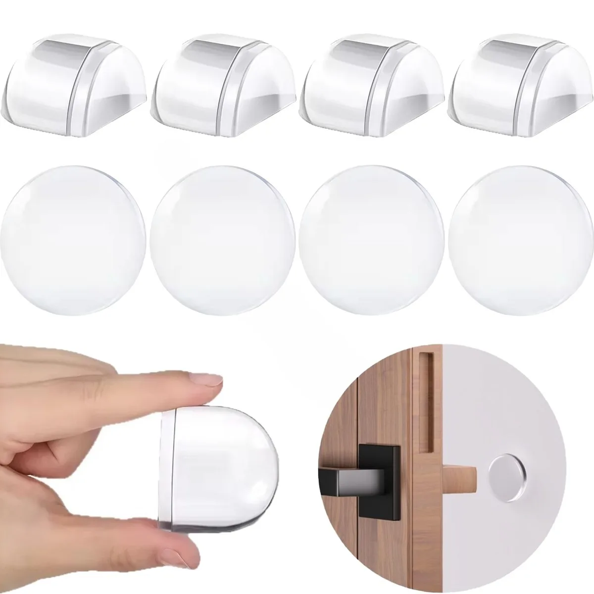 Bumper Sticker Door Stopper Set Transparent Self Adhesive Door Stopper No Drill Design Anti Collision Rubber Silent Door Stop