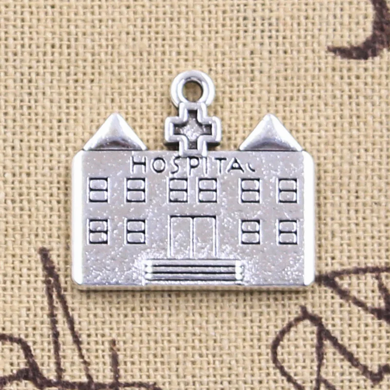 5pcs Charms Hospital Building 21x23mm Antique Silver Color Pendants Making DIY Handmade Tibetan Finding Jewelry