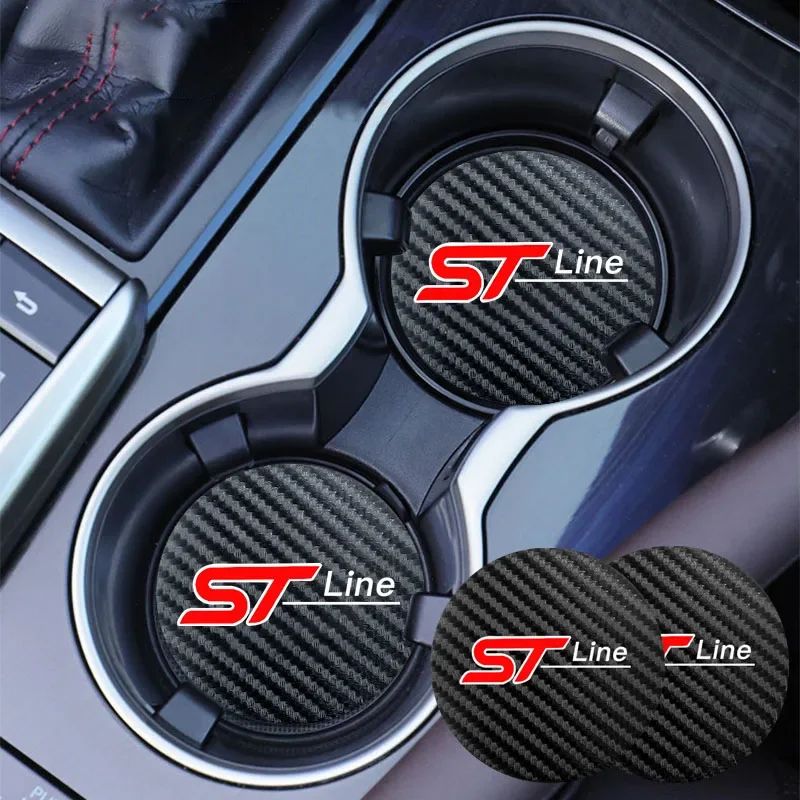 2Pcs Auto Carbon Fiber Leather Cup Coaster Non Slip Bottle Holder Mat for Kuga Explorer Edge EcoSport Bronco Puma