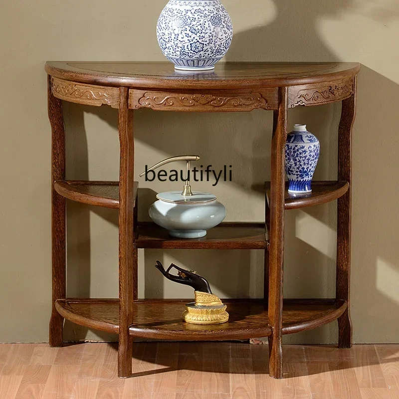 

z1Door Frame Hallway Flower Rosewood Half-Month Table Semi-Round Table Leisure with Drawer Corner Table