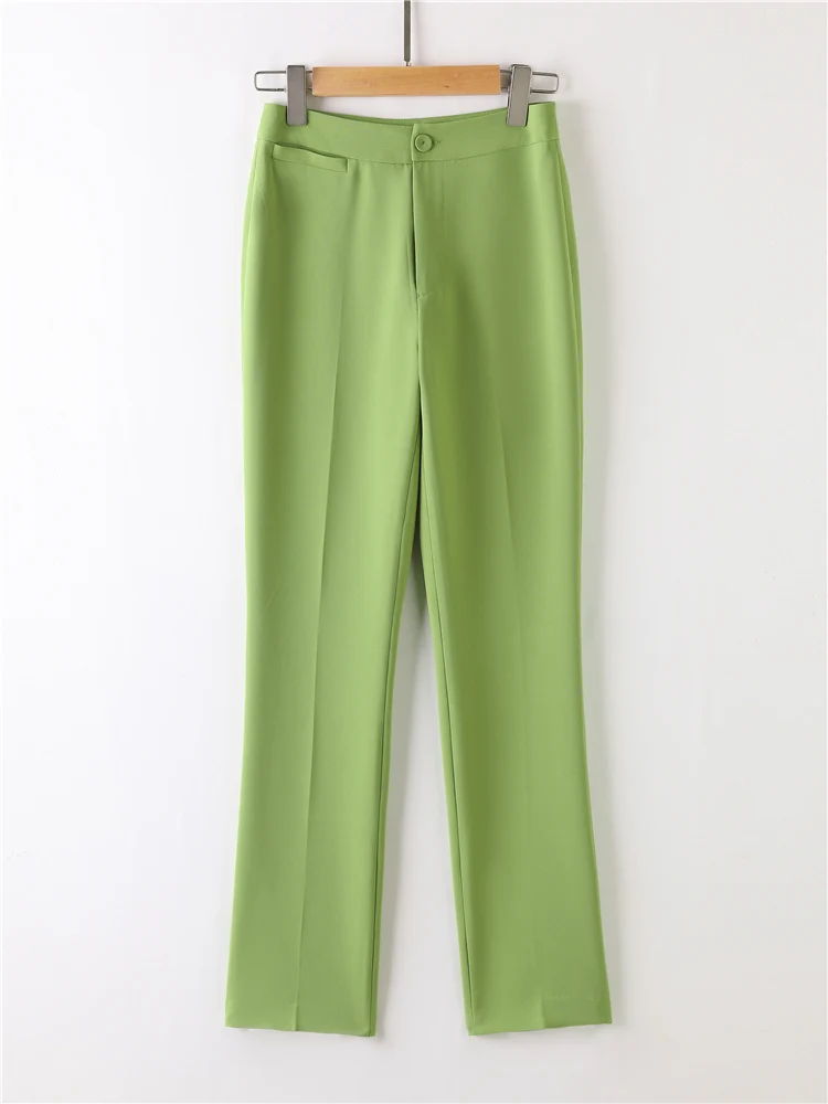 Women‘s Green Pants High Waist Office Ladies Trousers Chic Classic Straight Female Plus Size Fashion 2024