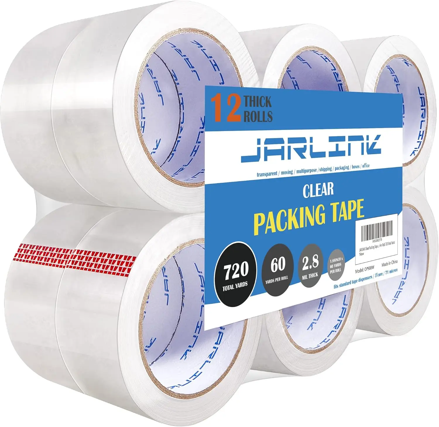 Clear Packing Tape (12 Rolls), Heavy Duty Packaging Tape for Shipping Packaging Moving Sealing, Stronger & Thicker 2.8mi