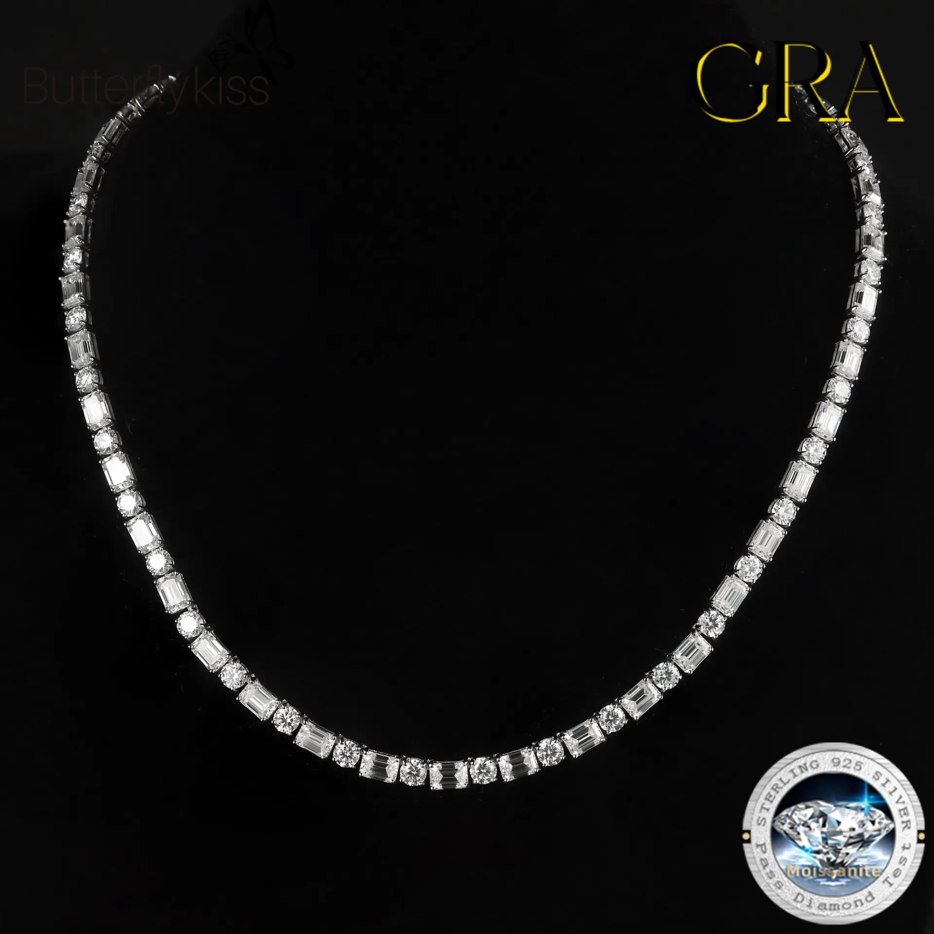 

Butterflykiss Luxury Full Moissanite Tennis Necklaces S925 Sterling Silver GRA Certified Diamond For Women Romantic Gift Jewelry