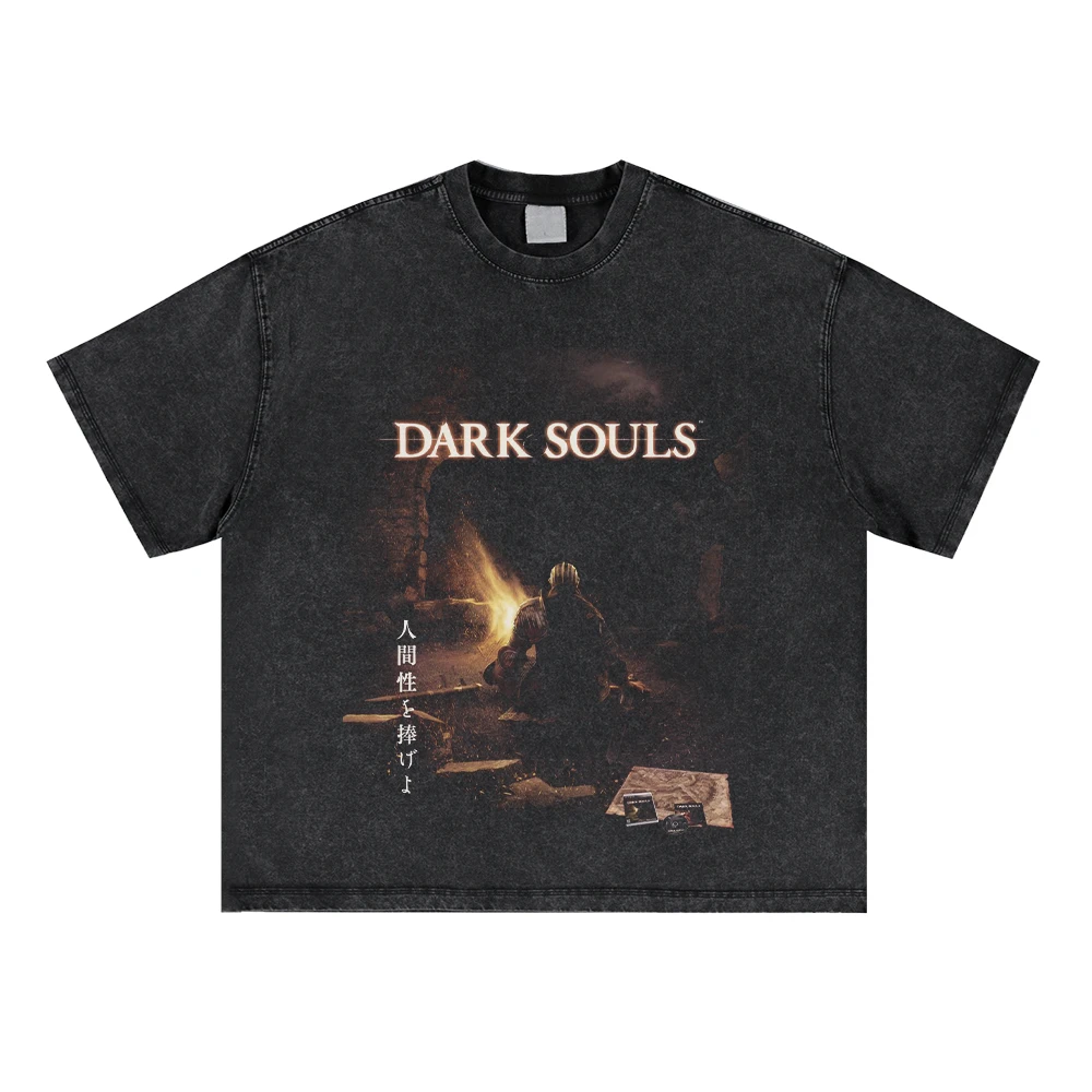 

Dark Souls Game Washed T Shirt Streetwear for Men Women Vintage Tee Shirt 100% Cotton Fashion Hiphop Streetwear T Shirts Top