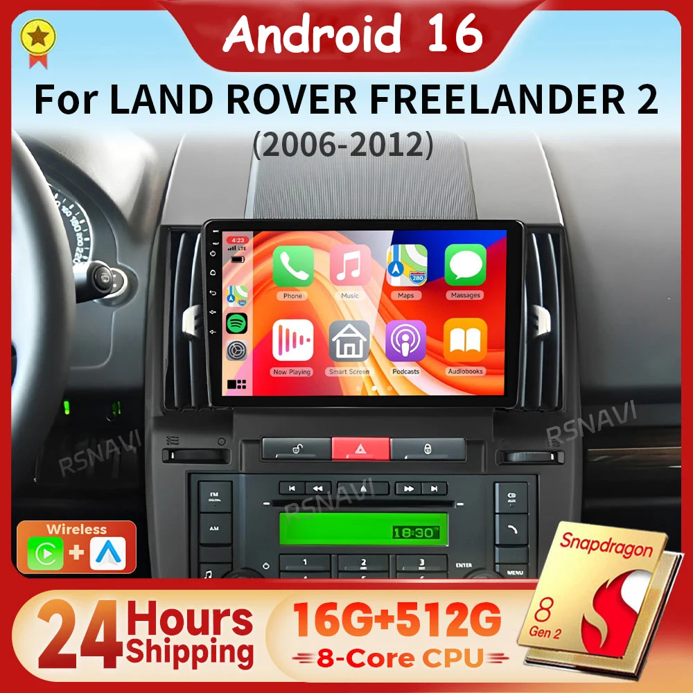 Android 16 Carplay Auto 2K Screen Car Radio Multimedia Player For Land Rover Freelander 2 2006 - 2012 Autoradio 24-Hour Shipping