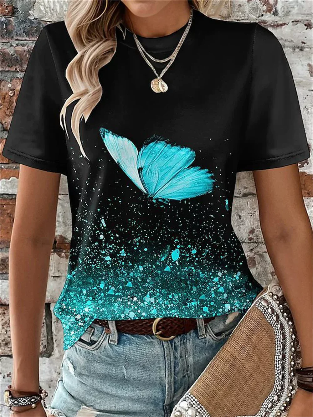 

Fashion Butterfly Patten Women T-Shirts Summer Short Sleeve 3D Printed Street Tie-dye Ladeis T Shirt 3XL Plus Size Casual Tops