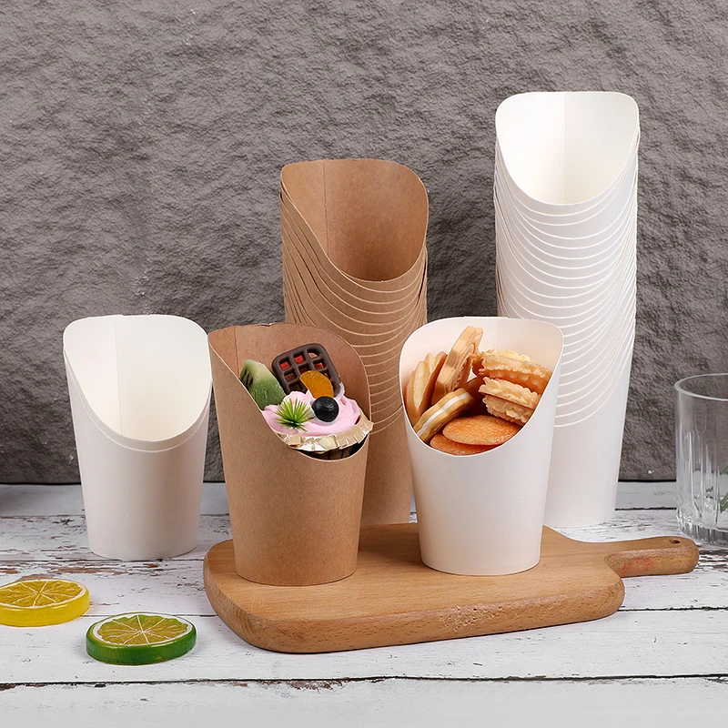 10pcs Disposable Kraft Paper Slanted Cups For French Fries C