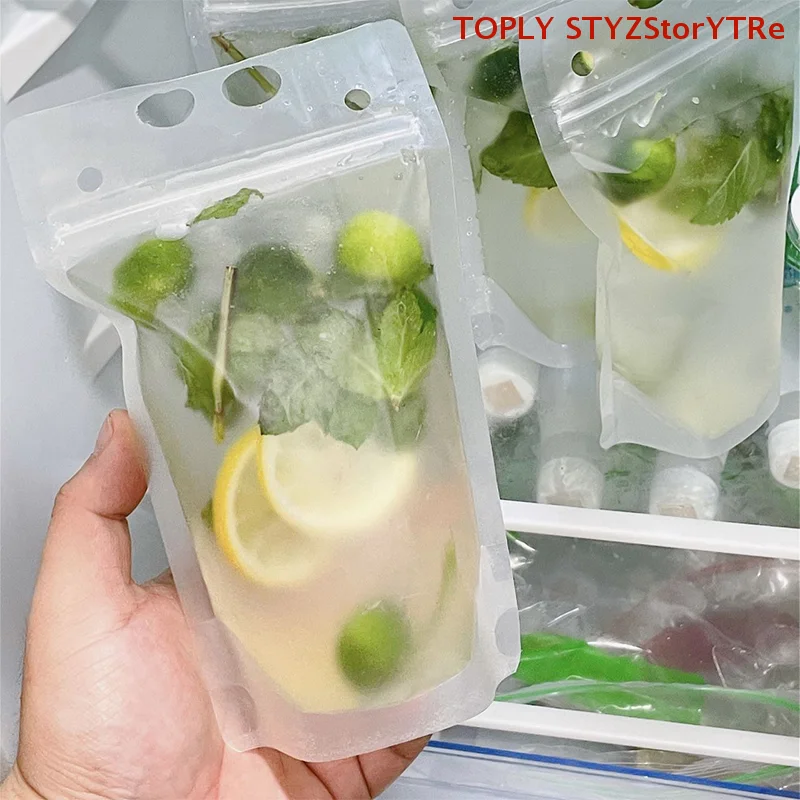 50 Stück Tragbare Getränkebeutel-Set 250-1000ml Handliche Selbststehende Beutel Einweg-Saftbeutel Selbstversiegelnde Getränkeverpackungsbeutel