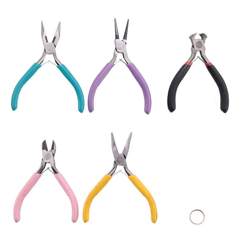 5 Pcs Jewelry Pliers Set,Include Needle Nose Pliers/Round Nose Pliers/Chain Nose Pliers/Bent Nose Pliers/Zipper Pliers