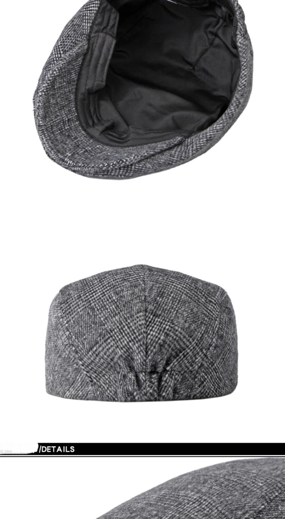 HT4143 Herren- und Damen-Baskenmütze, Retro-Karo-Künstlermütze, flache Ivy-Mütze für Herren und Damen, für Frühling, Herbst und Winter. – Detail 10