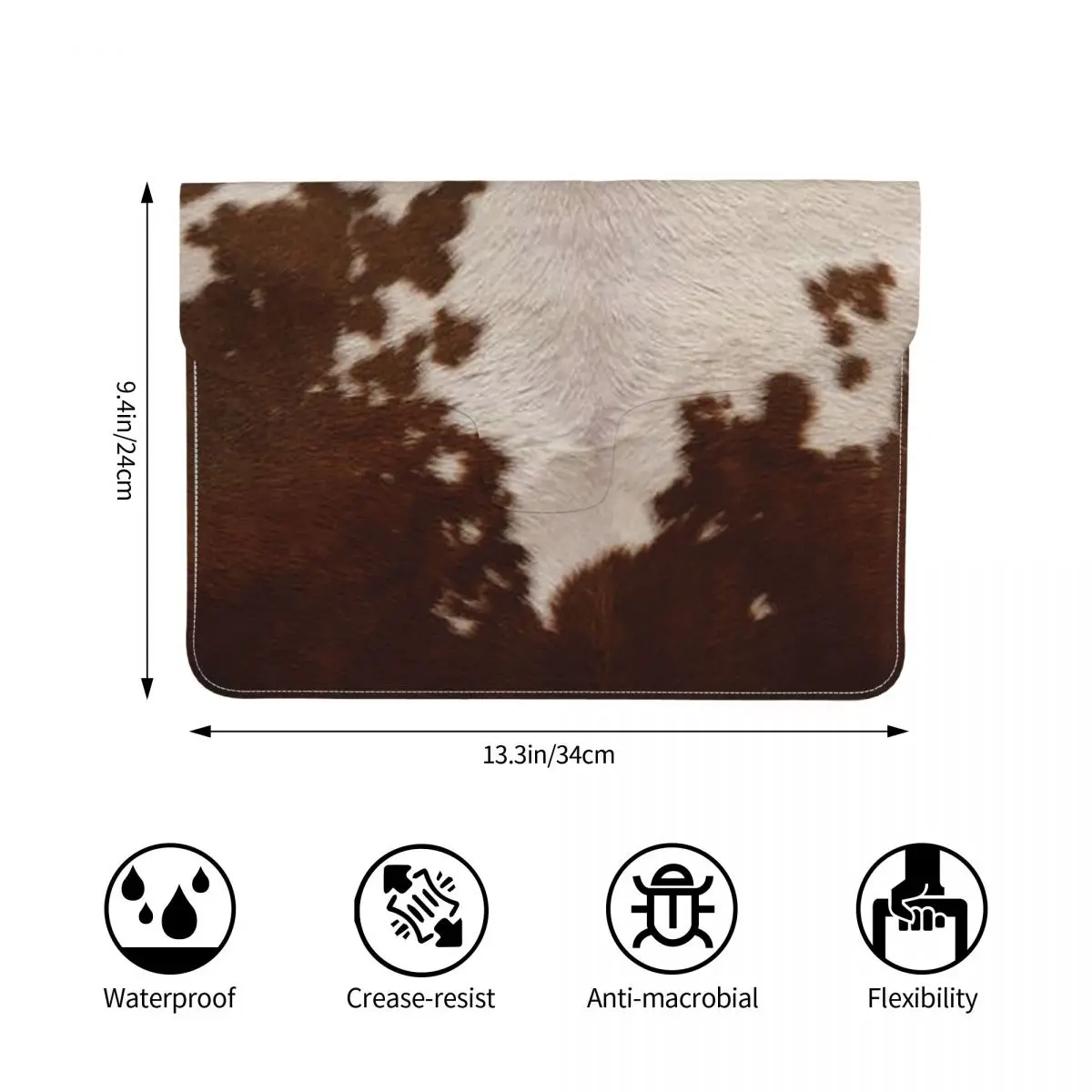 Stylish Cow Fur Cowhide Texture Cow Skin Print PU Leather Horizontal Laptop Sleeve Shockproof Soft Lining Notebook Case 13 Inch