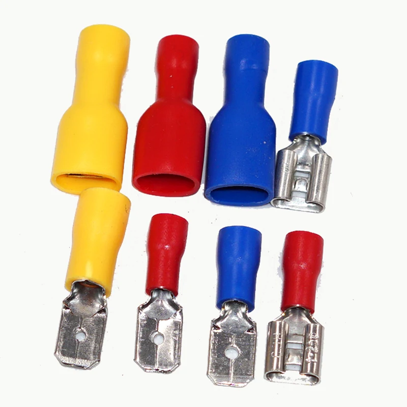 50PCS FDD MDD FDFD 6.3mm 4.8mm 2.8mm Terminal Female Male Spade Insulated Electrical Crimp Terminal Connectors Wiring Cable Plug