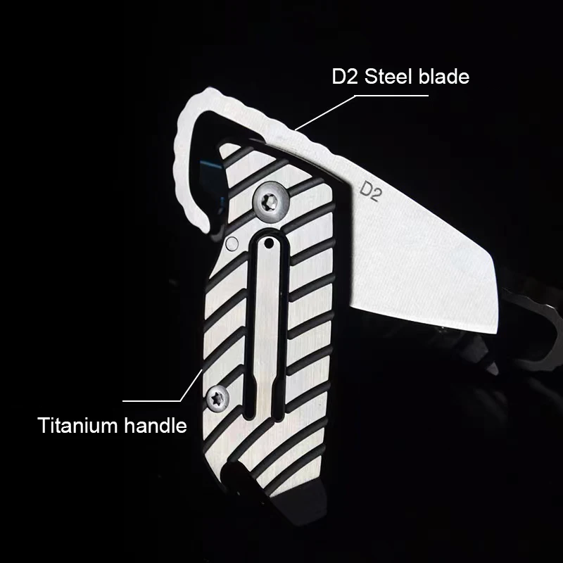 High Hardness D2 Steel Blade Titanium Folding Knife Mini Key Pendant EDC Pocket Paring Knife  Express Sharp Outdoor Tool Gift