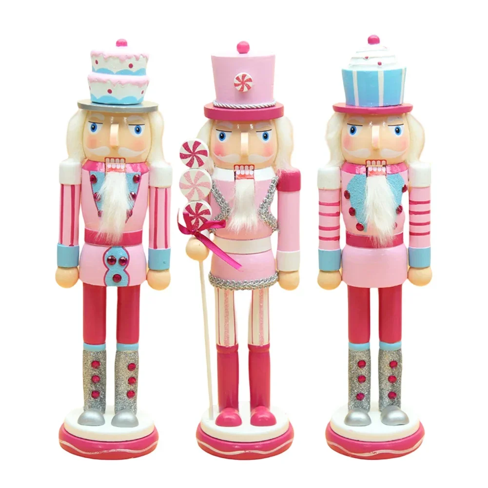 3Pcs Candy Series Nutcracker Puppet Christmas Tree Pendant Wooden Handicraft Home Desktop Ornament New Year Decoration