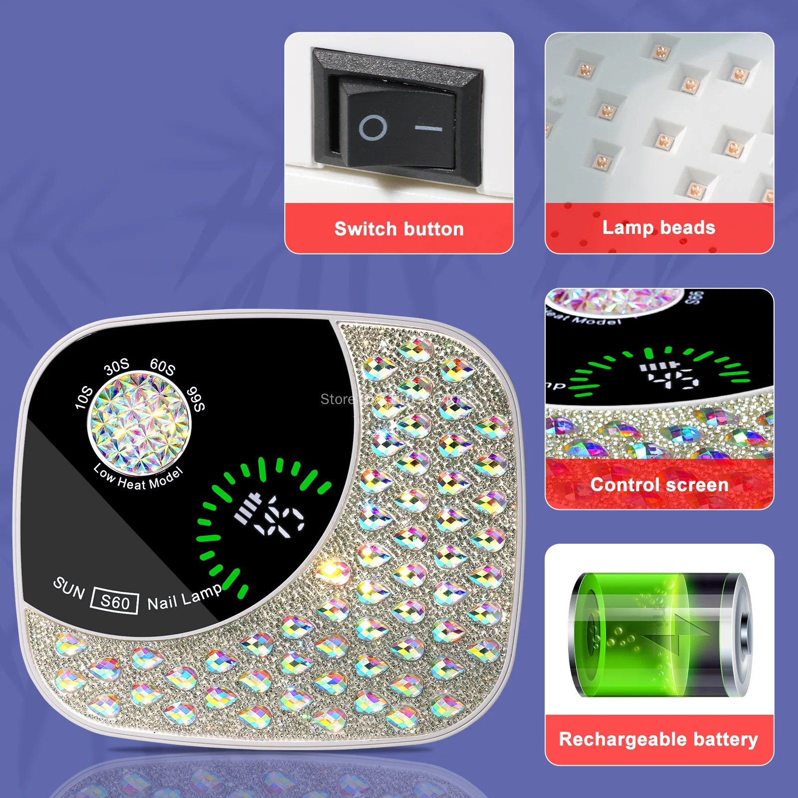 Oplaadbare UV LED-nagellamp voor nagels 36 LED's Draadloze gellak-uithardingslamp met scherm Professionele nageluitrusting