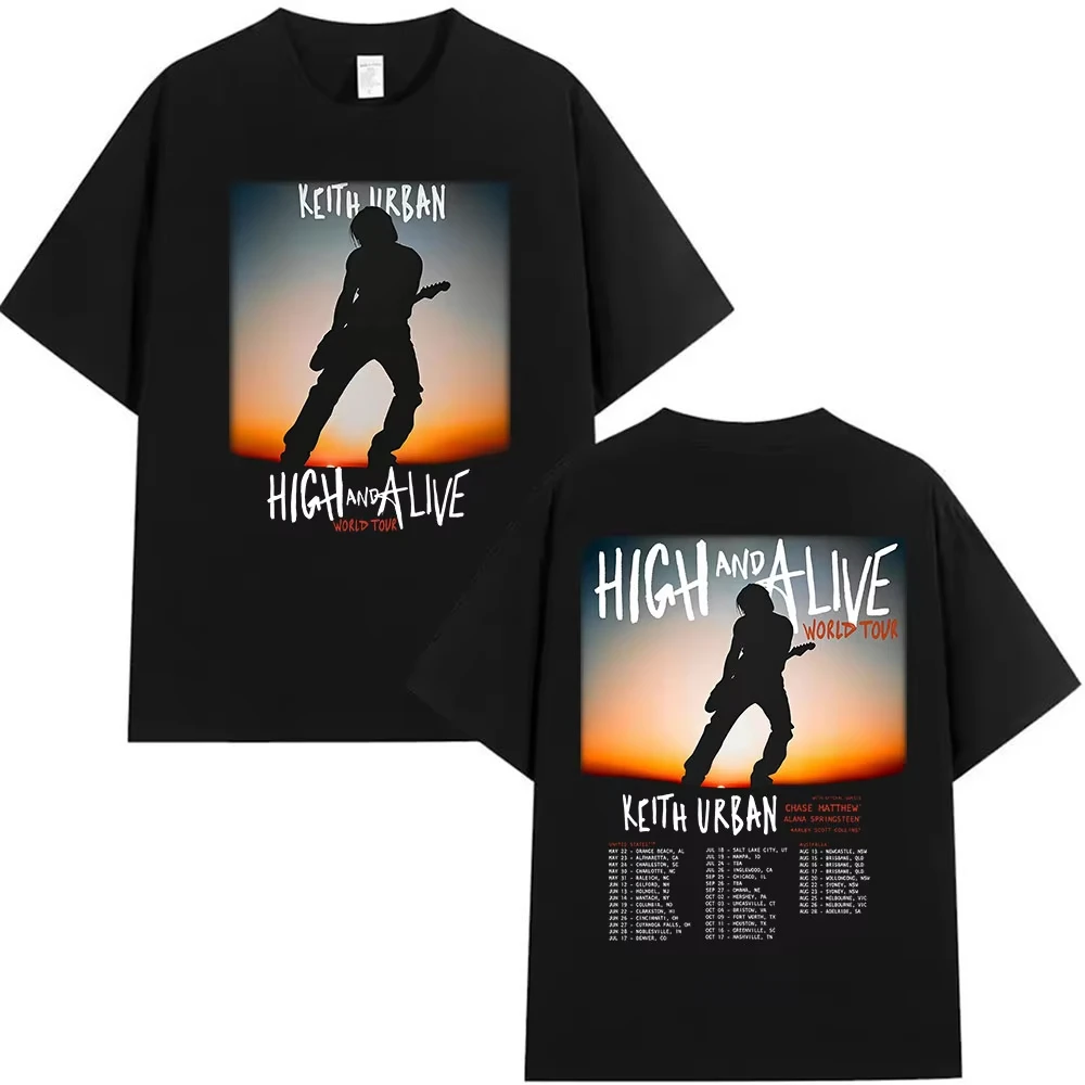 T-shirts Keith Urban High and Alive World Tour 2026 Merch pour hommes et femmes, style vintage hip-hop, t-shirts en coton surdimensionnés, streetwear