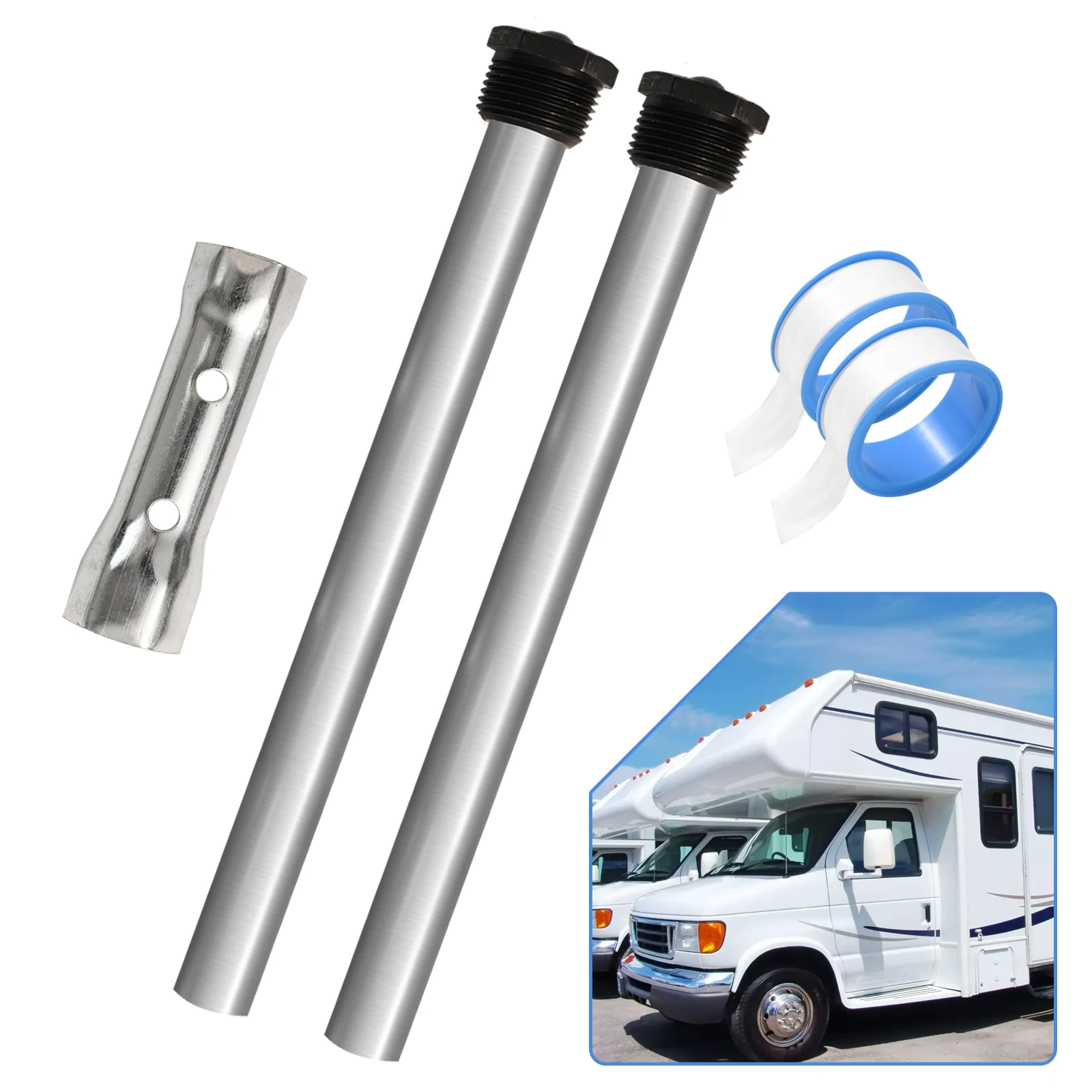 2x Suburban Hot Water Heater Service Anode Rods For Caravan Camper Trailer RV With Removal Tool And Sealing Tape Non-toxic Alloy