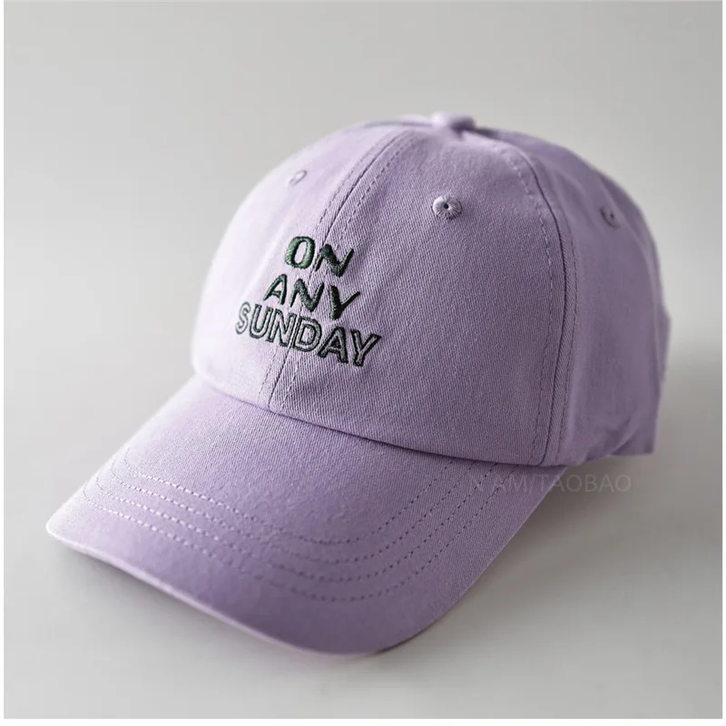 

Washed Cotton Baseball Cap for women girls letters On Any Sunday Embroidery Casual Daily Hat