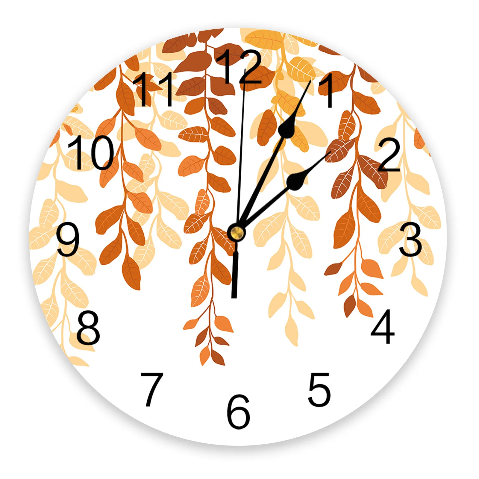 Leaf Plants Country Style Orange Gradient Printed Wall Clock Modern Silent Clock Living Room Home Decor Wall Hanging Watch