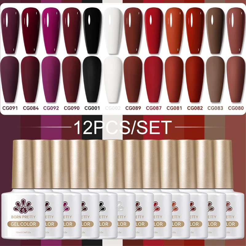 BORN PRETTY 10/12 pezzi Set di smalti gel colorati Kit Rosso scuro Autunno Inverno Soak Off UV LED Gel Vernice Design Manicure