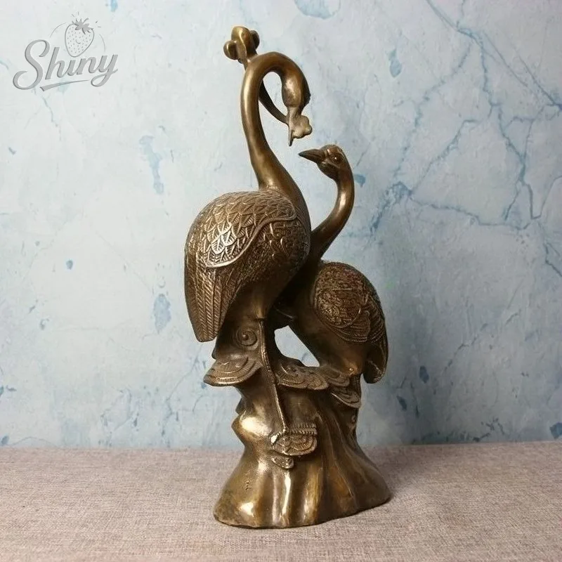 Antique Brass Crane Figurines Desktop Ornaments Living Room Decorations Home Decor Items Wedding Gift